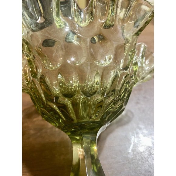 VTG Fenton Art Glass Colonial Green Thumbprint  Pedestal Compote Ruffled/Crimped - Picture 2 of 7